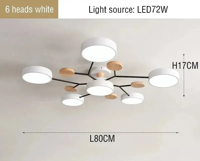 Modern gray and wood macaron ceiling chandelier bedroom 3-color dimming