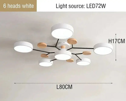 Modern gray and wood macaron ceiling chandelier bedroom 3-color dimming