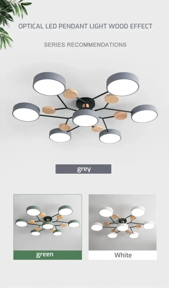 Modern gray and wood macaron ceiling chandelier bedroom 3-color dimming