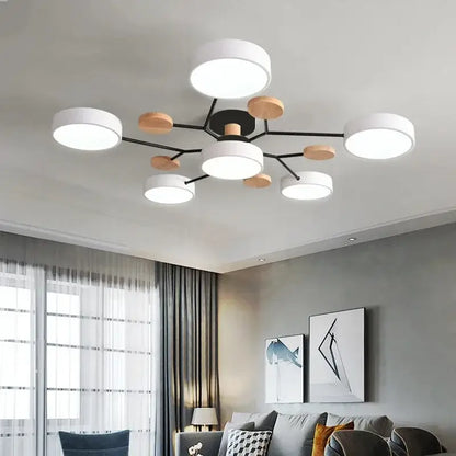Modern gray and wood macaron ceiling chandelier bedroom 3-color dimming