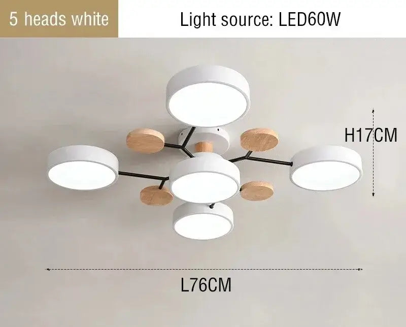 Modern gray and wood macaron ceiling chandelier bedroom 3-color dimming