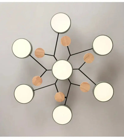 Modern gray and wood macaron ceiling chandelier bedroom 3-color dimming