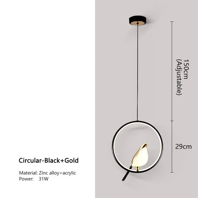 Modern gold magpie bird led pendant light dining room geometric frame
