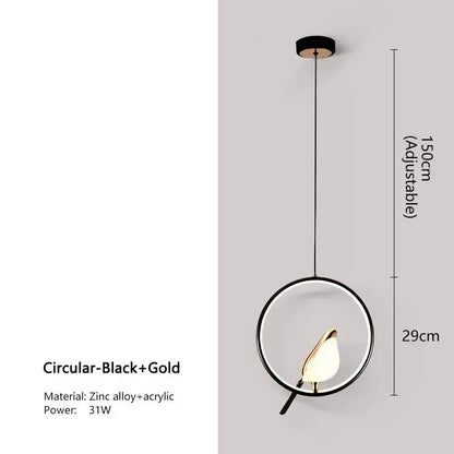 Modern gold magpie bird led pendant light dining room geometric frame