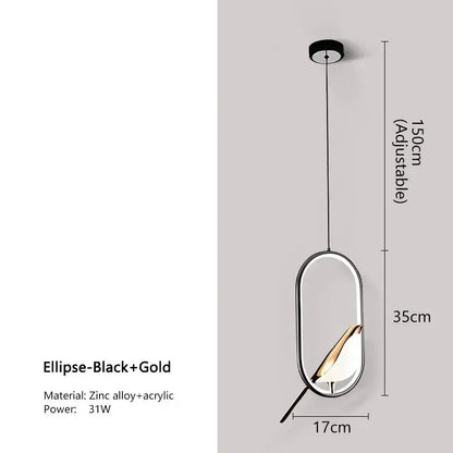 Modern gold magpie bird led pendant light dining room geometric frame