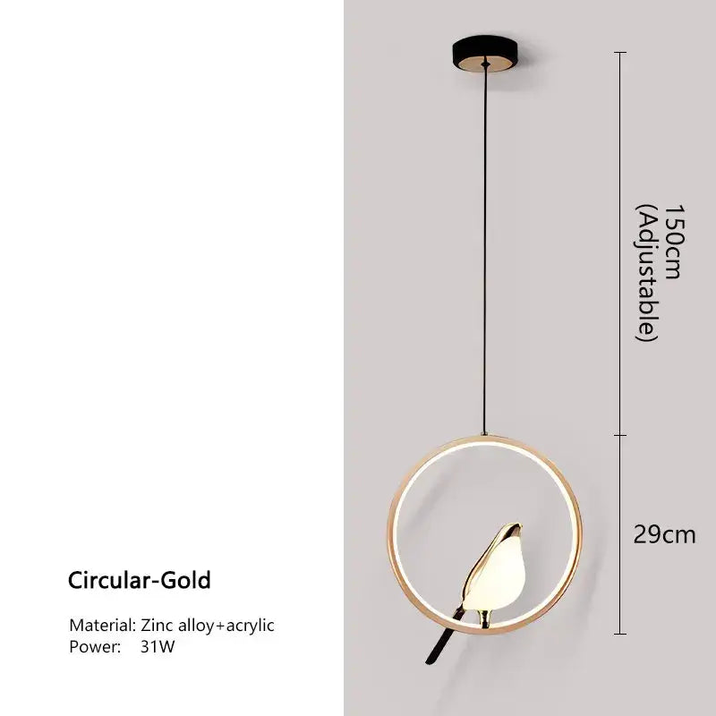 Modern gold magpie bird led pendant light dining room geometric frame