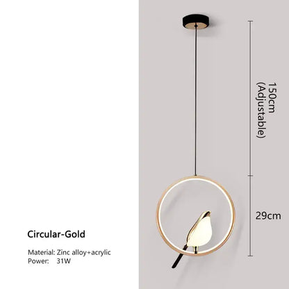 Modern gold magpie bird led pendant light dining room geometric frame