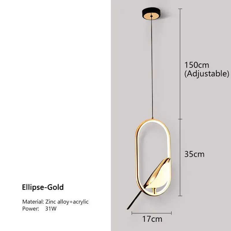 Modern gold magpie bird led pendant light dining room geometric frame
