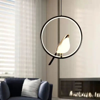 Modern gold magpie bird led pendant light dining room geometric frame