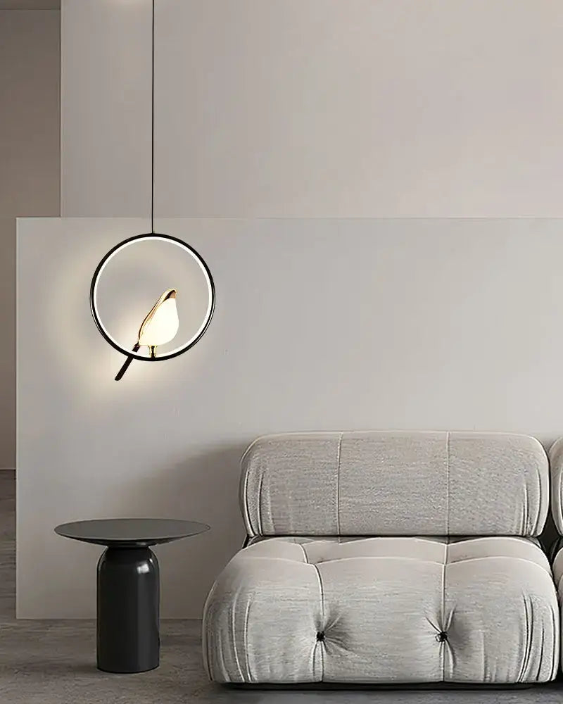 Modern gold magpie bird led pendant light dining room geometric frame