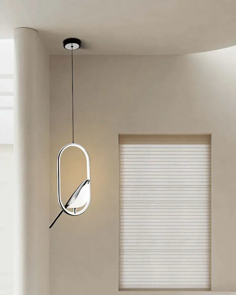 Modern gold magpie bird led pendant light dining room geometric frame