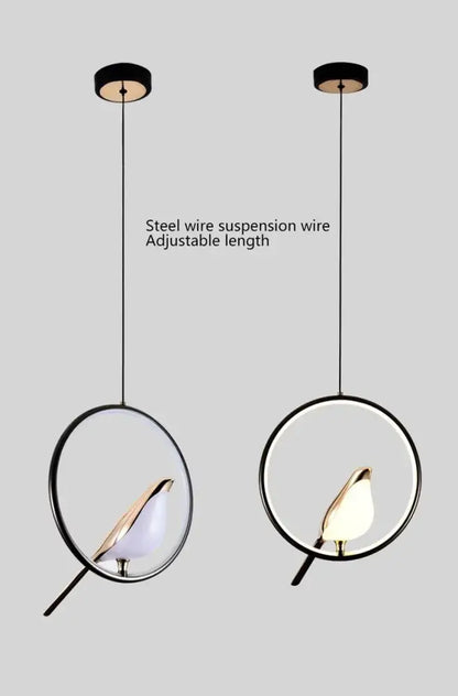Modern gold magpie bird led pendant light dining room geometric frame