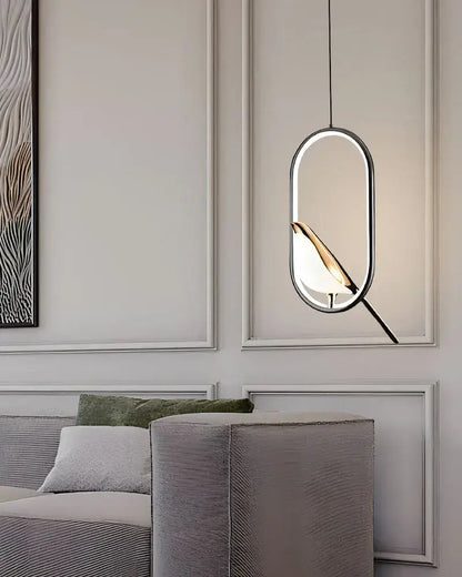 Modern gold magpie bird led pendant light dining room geometric frame