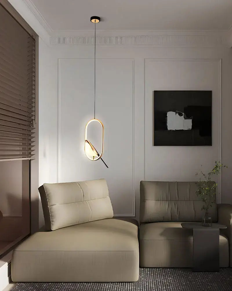 Modern gold magpie bird led pendant light dining room geometric frame