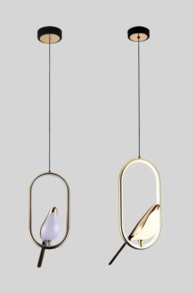 Modern gold magpie bird led pendant light dining room geometric frame