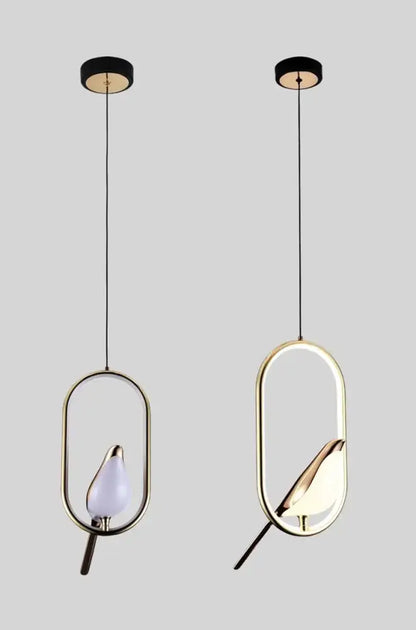 Modern gold magpie bird led pendant light dining room geometric frame