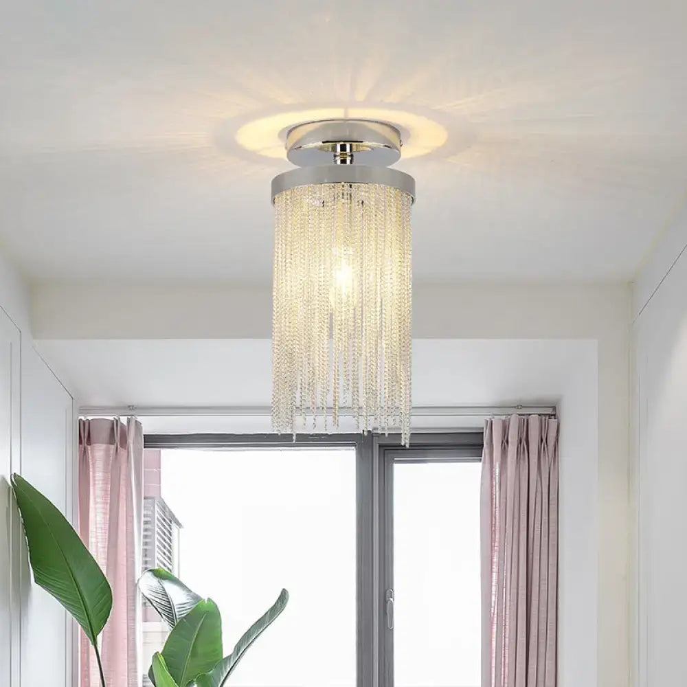 Modern chrome and crystal semi flush mount lamp for living room