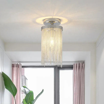 Modern chrome and crystal semi flush mount lamp for living room
