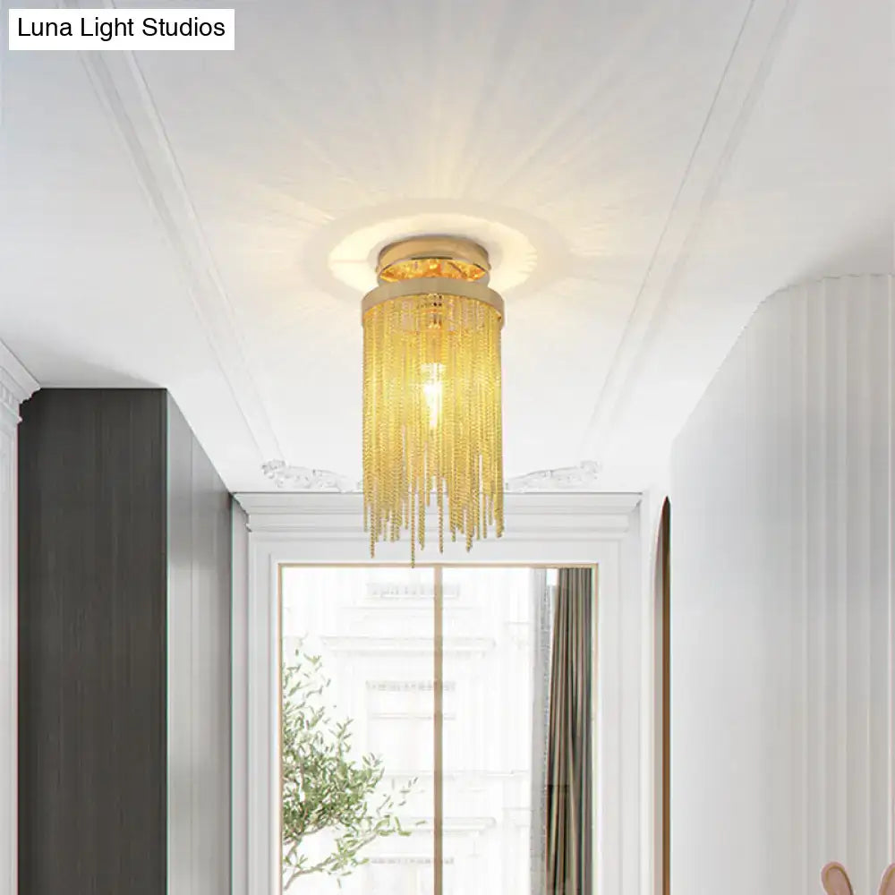 Modern chrome and crystal semi flush mount lamp for living room