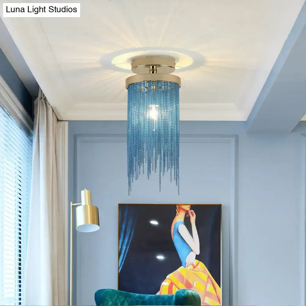 Modern chrome and crystal semi flush mount lamp for living room