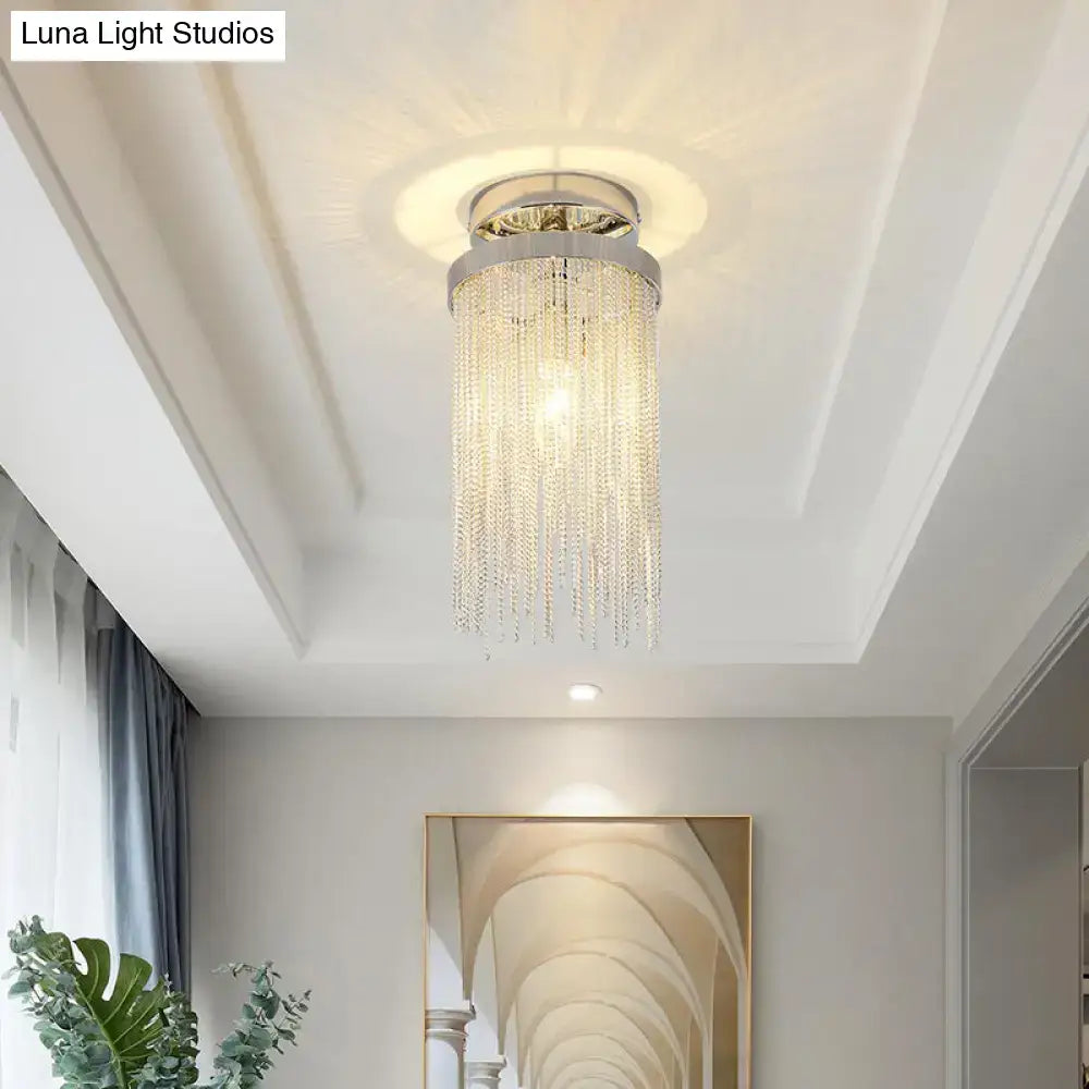 Modern chrome and crystal semi flush mount lamp for living room