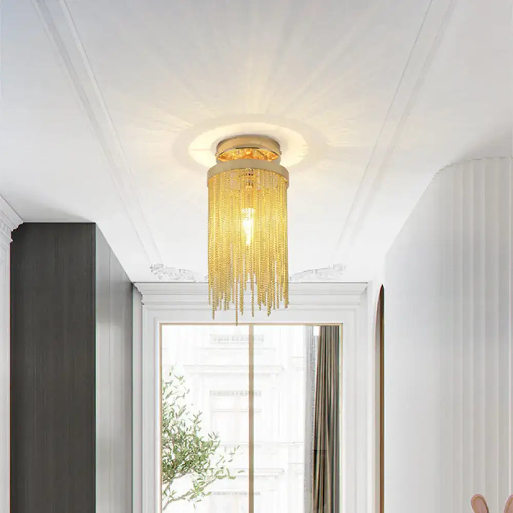 Modern chrome and crystal semi flush mount lamp for living room