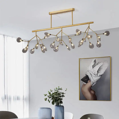 Modern gold metal linear island light dining room branching pendant