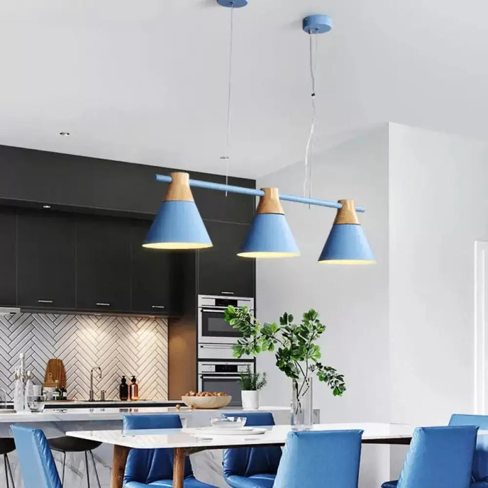 Modern mint green & wood metallic cone hanging light kit kitchen