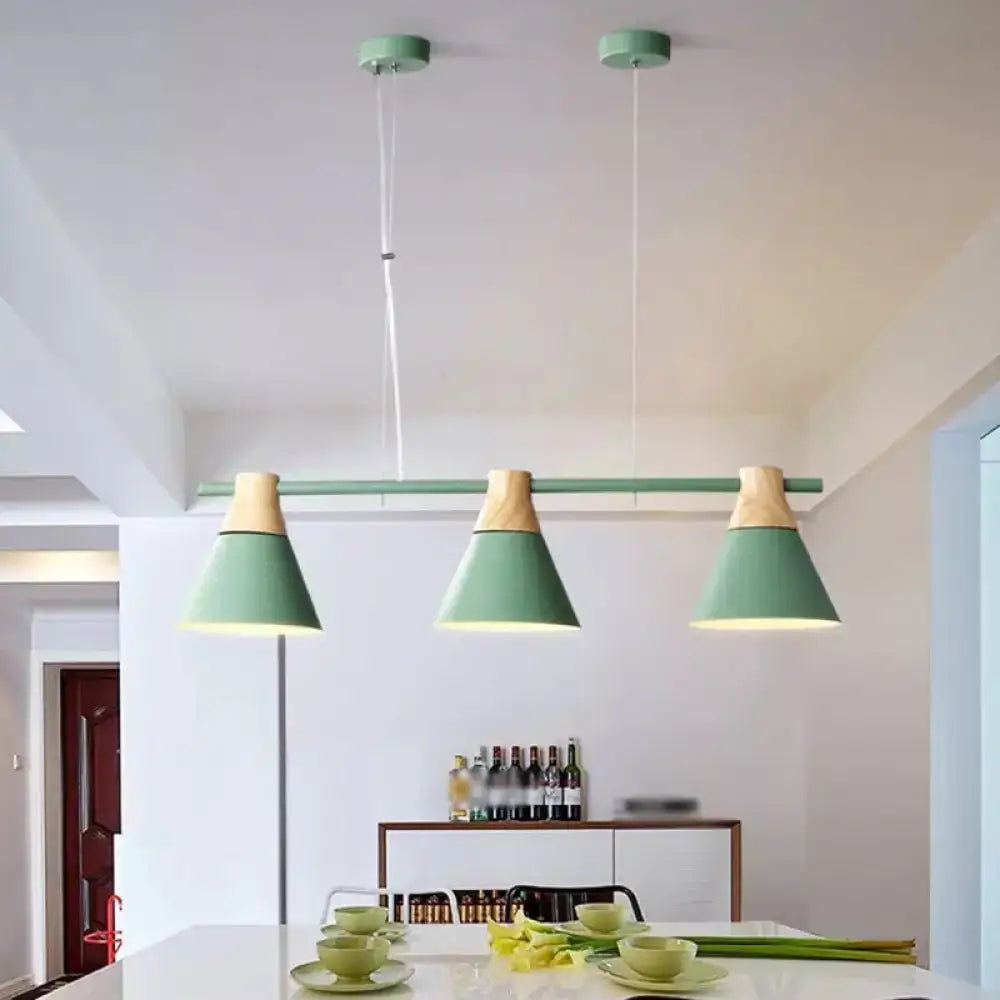 Modern mint green & wood metallic cone hanging light kit kitchen