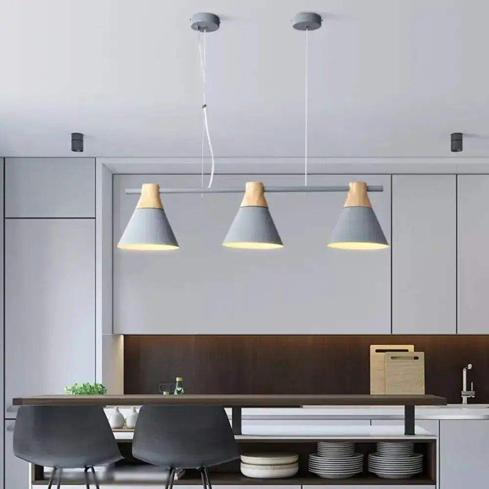 Modern mint green & wood metallic cone hanging light kit kitchen
