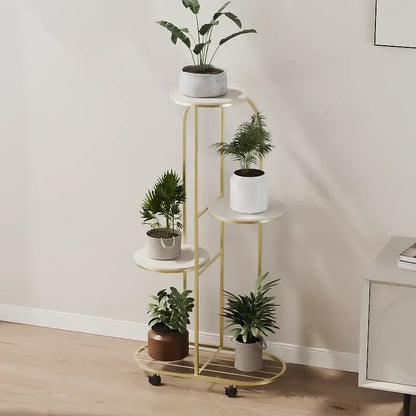 Modern gold 5 tier plant stand with wheels living room flower rack