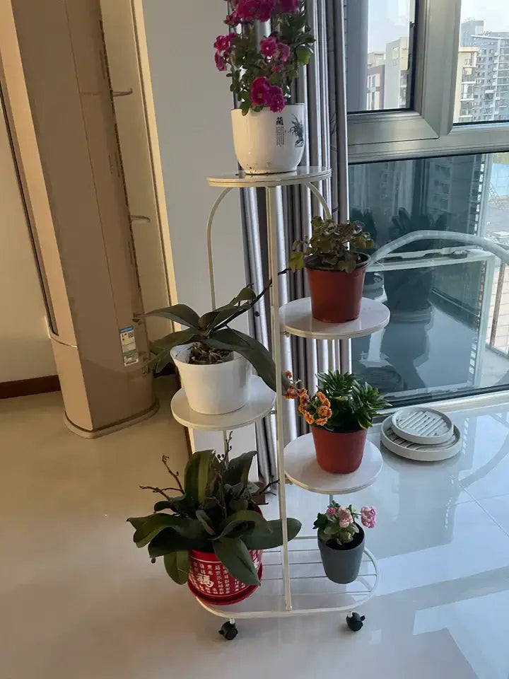Modern gold 5 tier plant stand with wheels living room flower rack