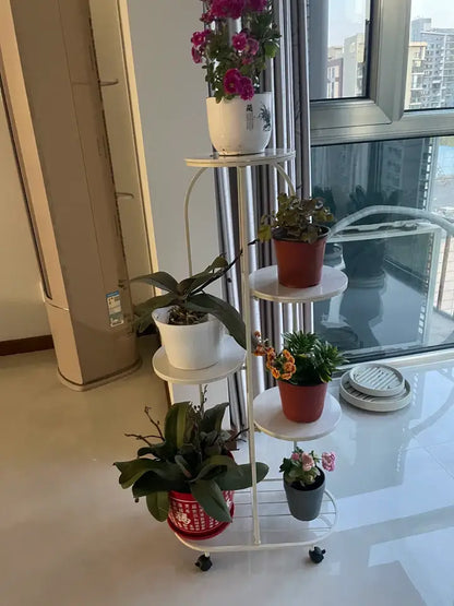 Modern gold 5 tier plant stand with wheels living room flower rack