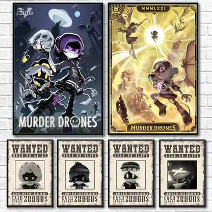 Modern murder drones gold & purple wall art bedroom framed posters