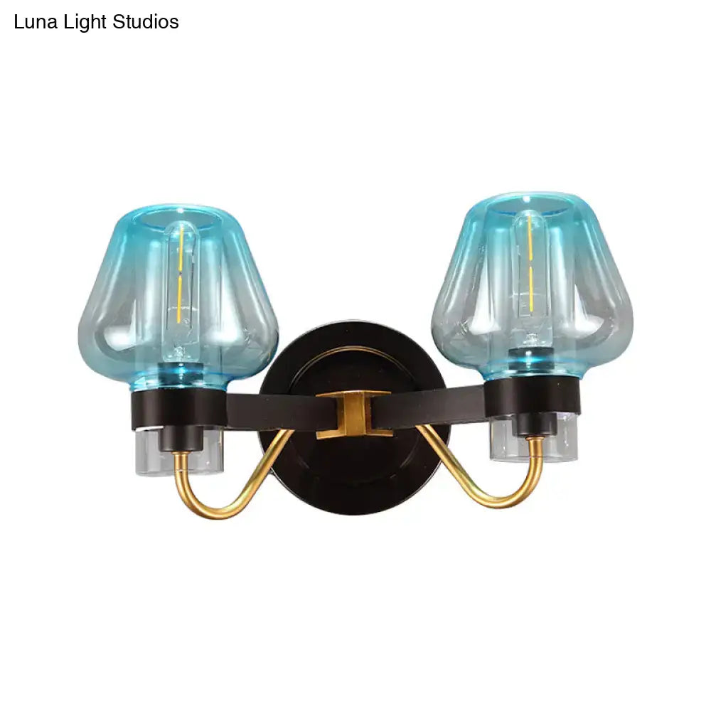 modern mushroom blue glass direct wired bedroom sconce