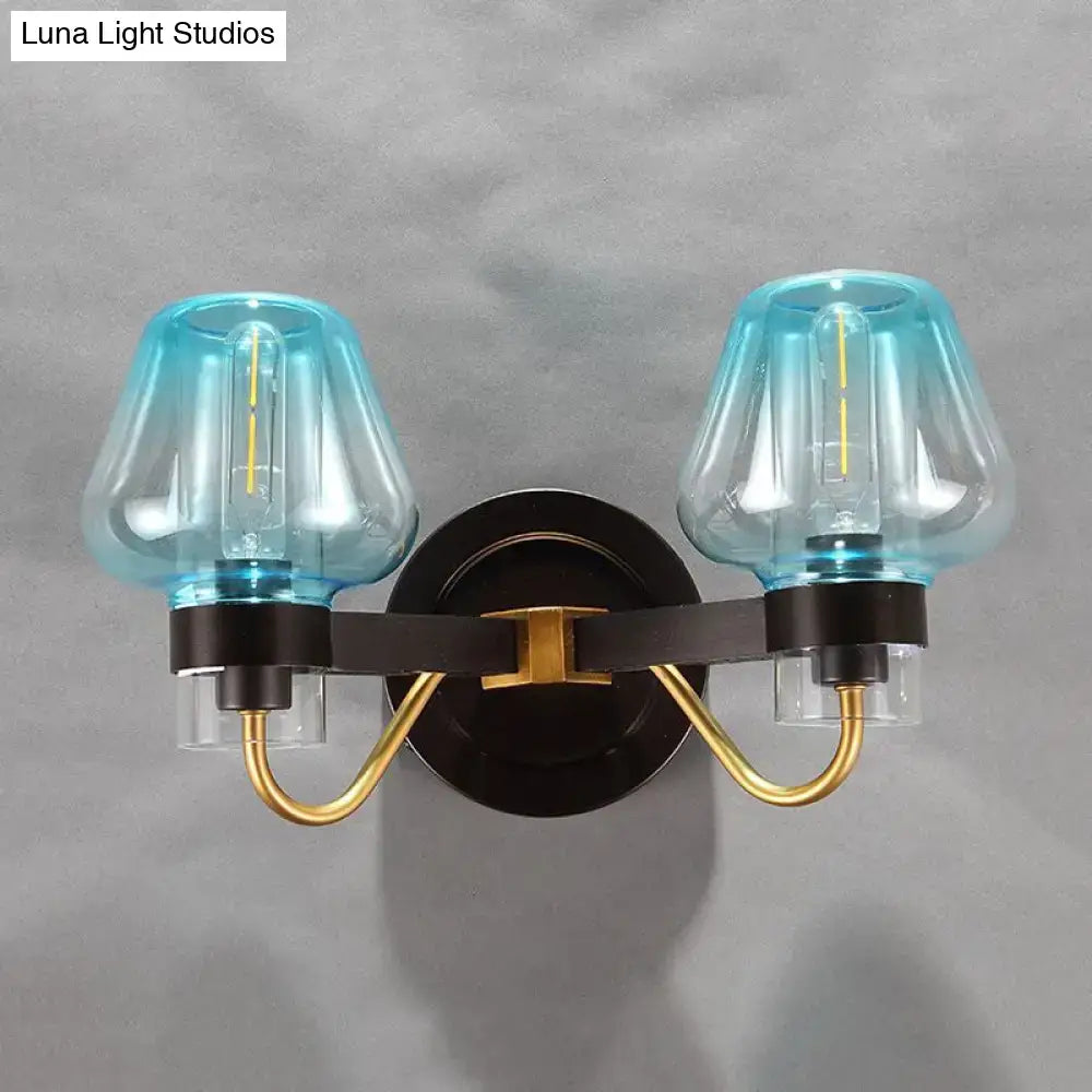modern mushroom blue glass direct wired bedroom sconce
