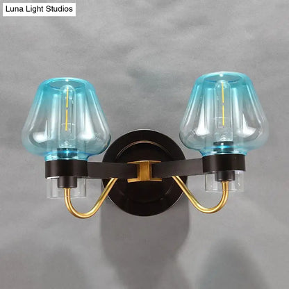 modern mushroom blue glass direct wired bedroom sconce