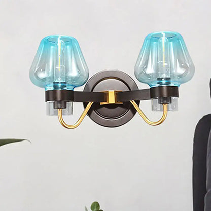 modern mushroom blue glass direct wired bedroom sconce