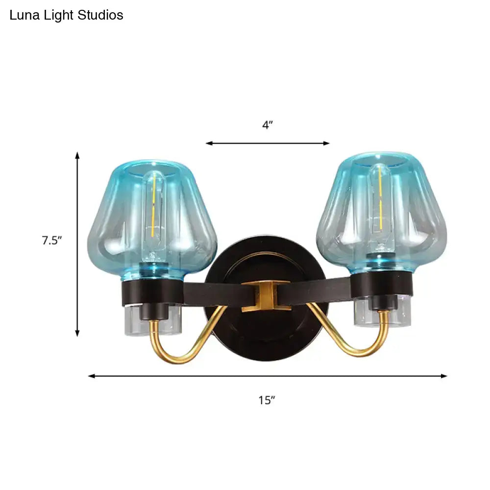 modern mushroom blue glass direct wired bedroom sconce