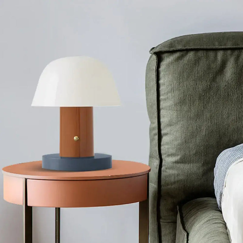 Modern blue and wood mushroom led incandescent lamp bedroom light