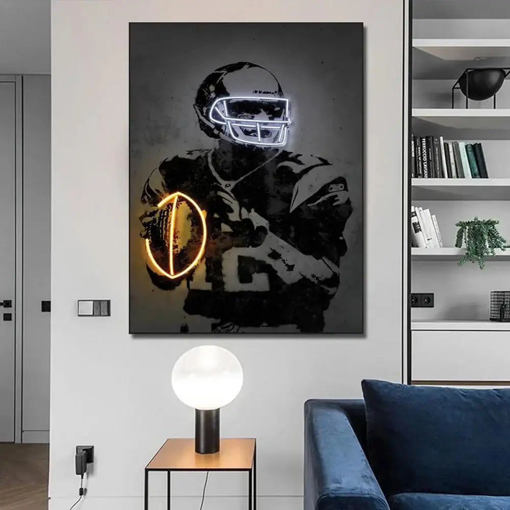 Modern neon american football wall art poster bedroom decor