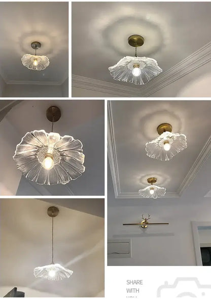 Modern green leaf glass e27 ceiling lights for bedroom interiors