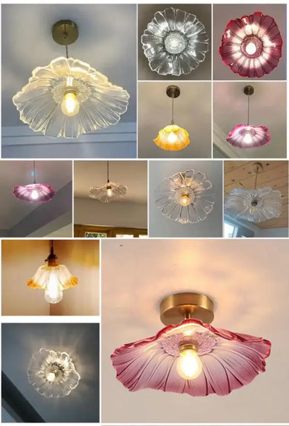 Modern green leaf glass e27 ceiling lights for bedroom interiors