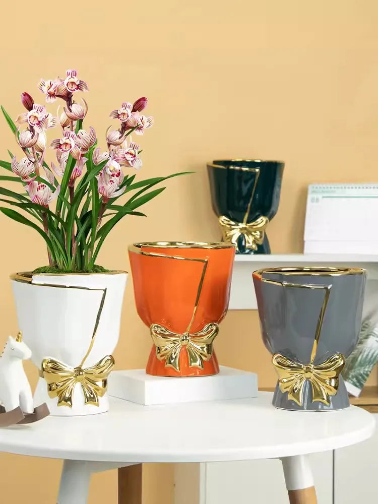 DecorBites™ Modern Nordic Ceramic Tulip Vase for Home Decor