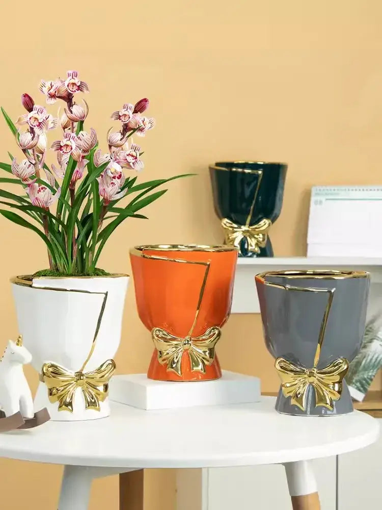 Modern nordic white red and mint ceramic vase set living room decor
