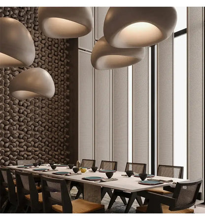 Modern gray and yellow dome pendant light dining room warm light