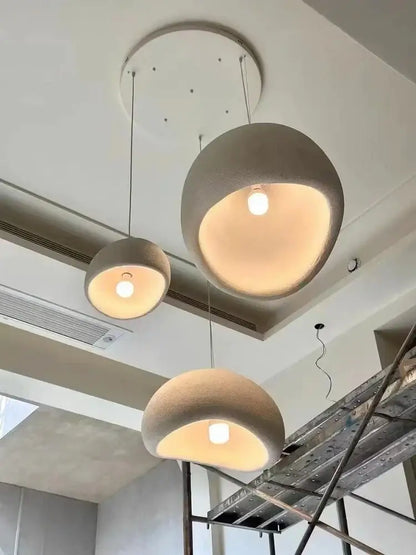 Modern gray and yellow dome pendant light dining room warm light