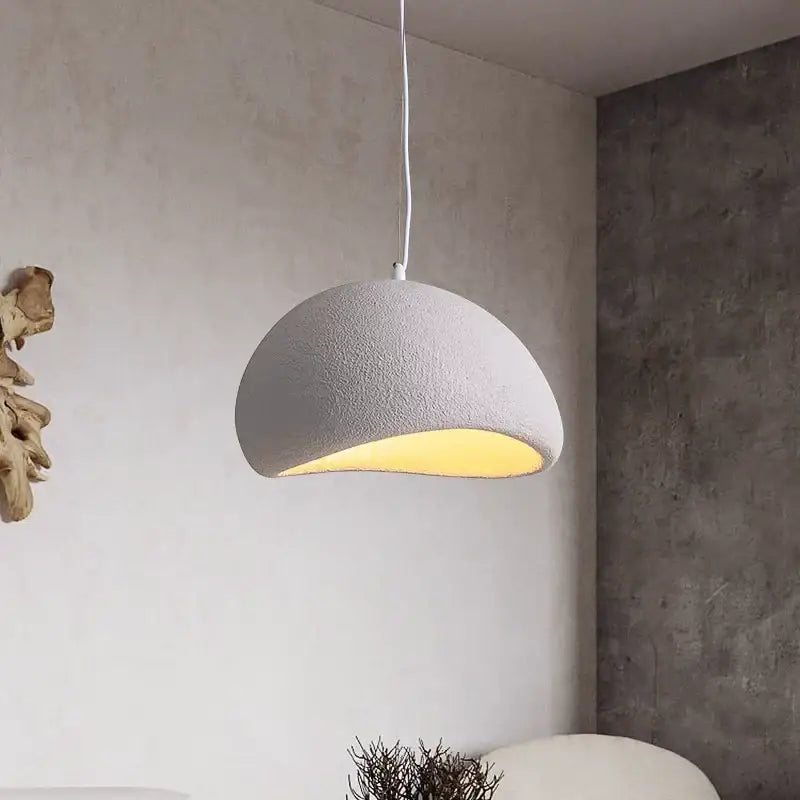 Modern gray and yellow dome pendant light dining room warm light