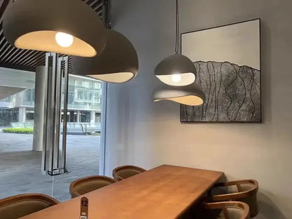 Modern gray and yellow dome pendant light dining room warm light
