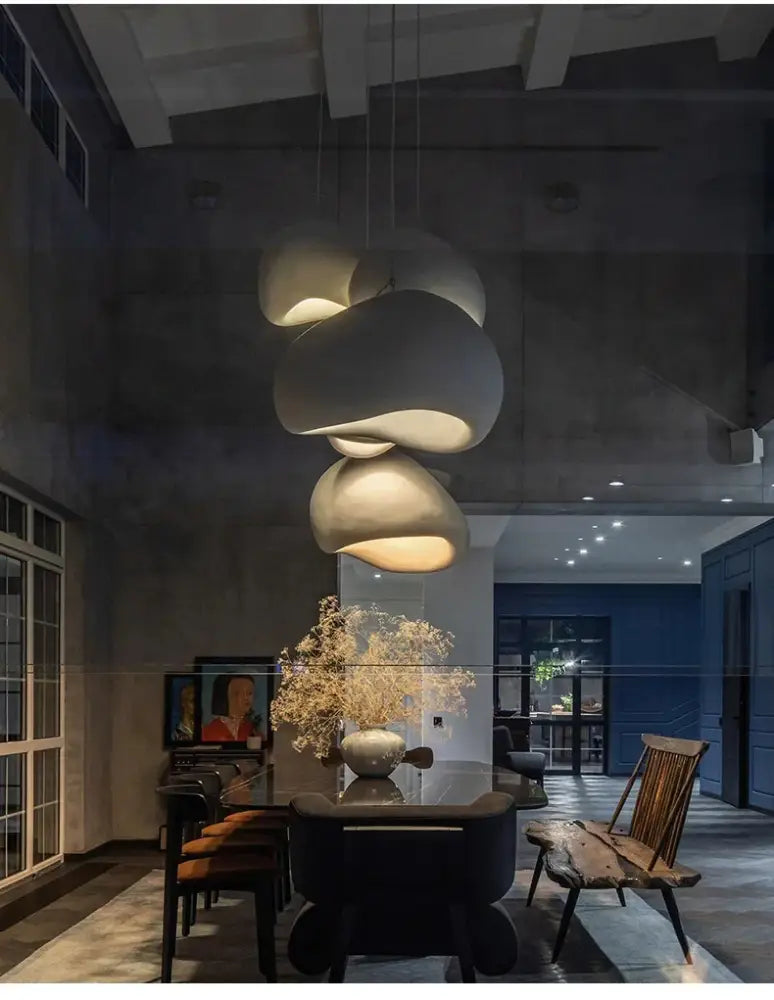 Modern gray and yellow dome pendant light dining room warm light